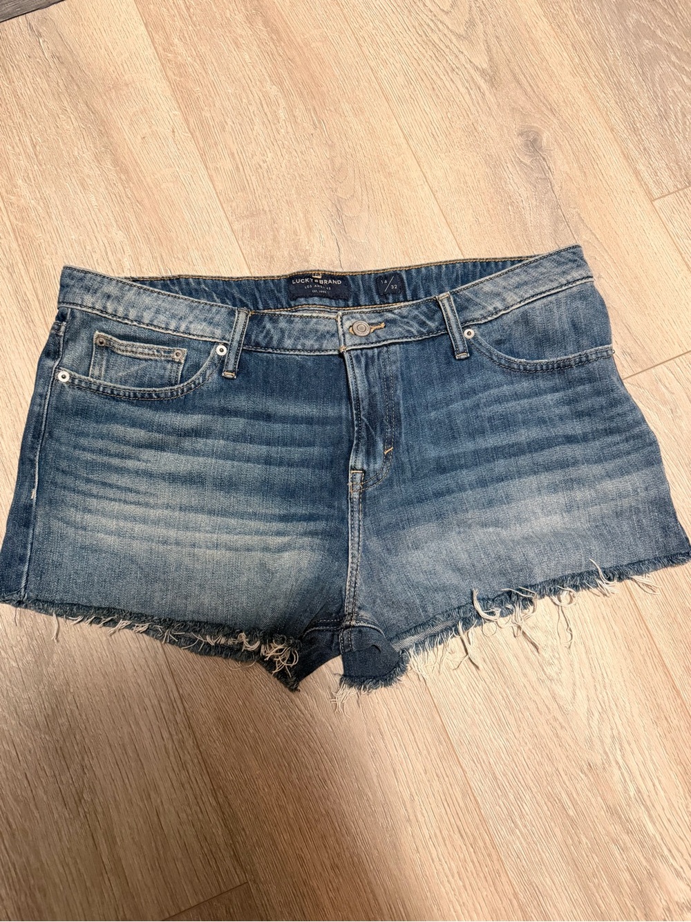 Lucky Brand Distressed Medium Blue Denim Cutoff Shorts